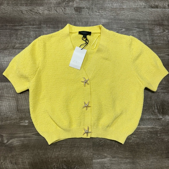 Zara Sweaters - Zara Yellow Starfish Button Cardigan Size Large NWT